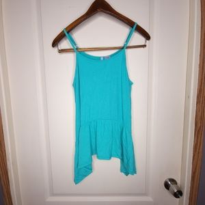 Girls Large Good Luck Tank Top Ribbed Peplum Asymmetrical Green Mint